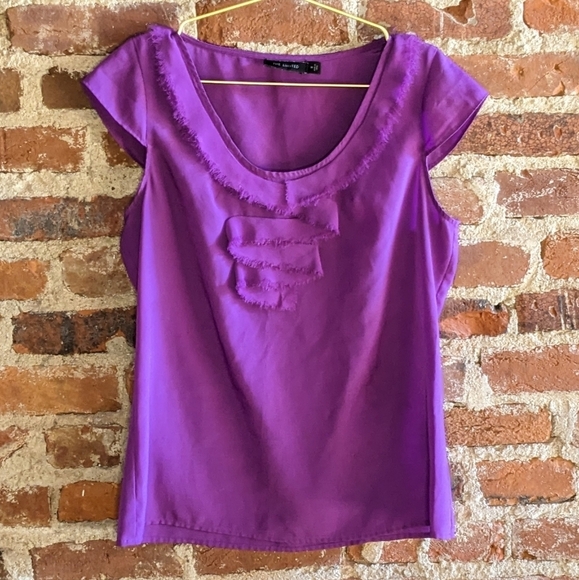 The Limited Medium Purple Cap Sleeve Blouse w/‎ Frayed Edge Ruffles - Picture 1 of 10